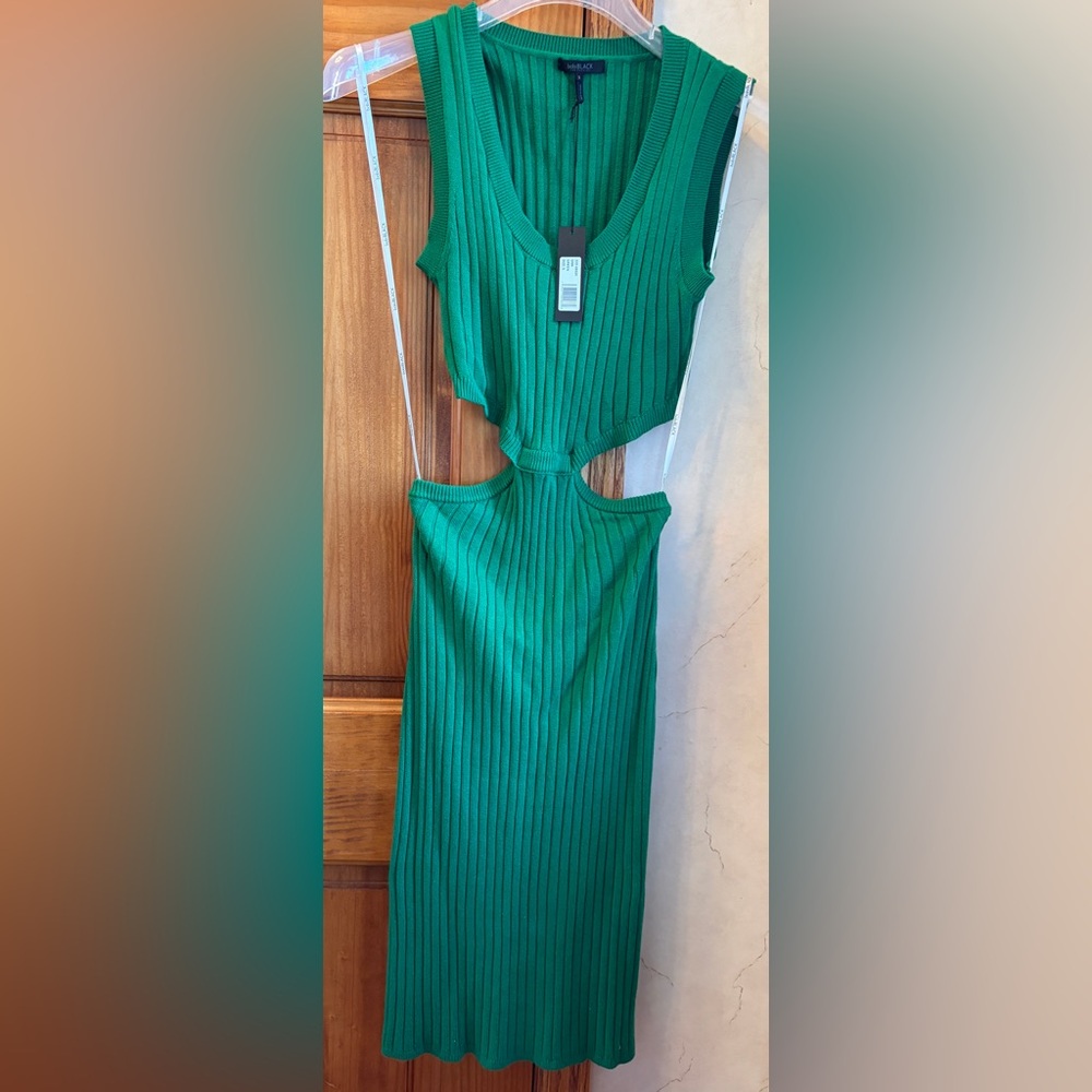 Bobi Black NWT Cotton Rib Cutout Midi Dress S EMERALD GREEN